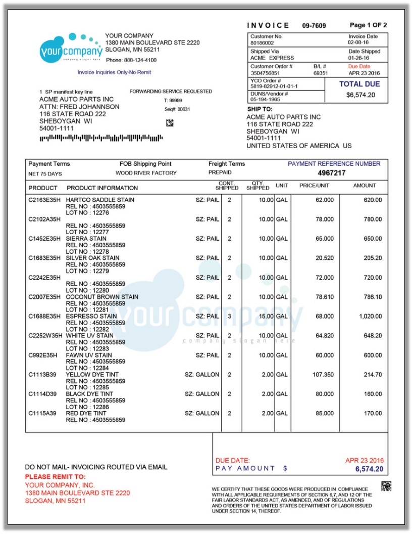manufacturing invoice redesign, manufacturing bill redesign